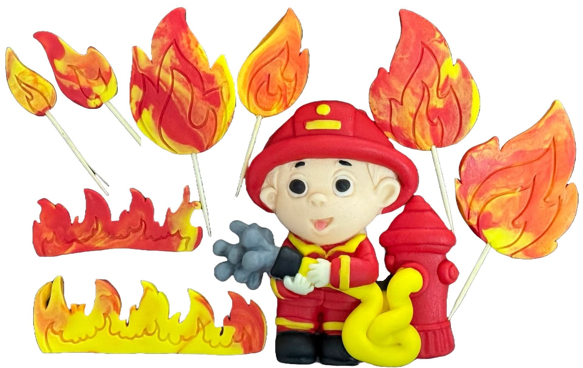Set med 9 ätliga sockerdekorationer, Firefighter Sugar Paste Decorations Nati Shop