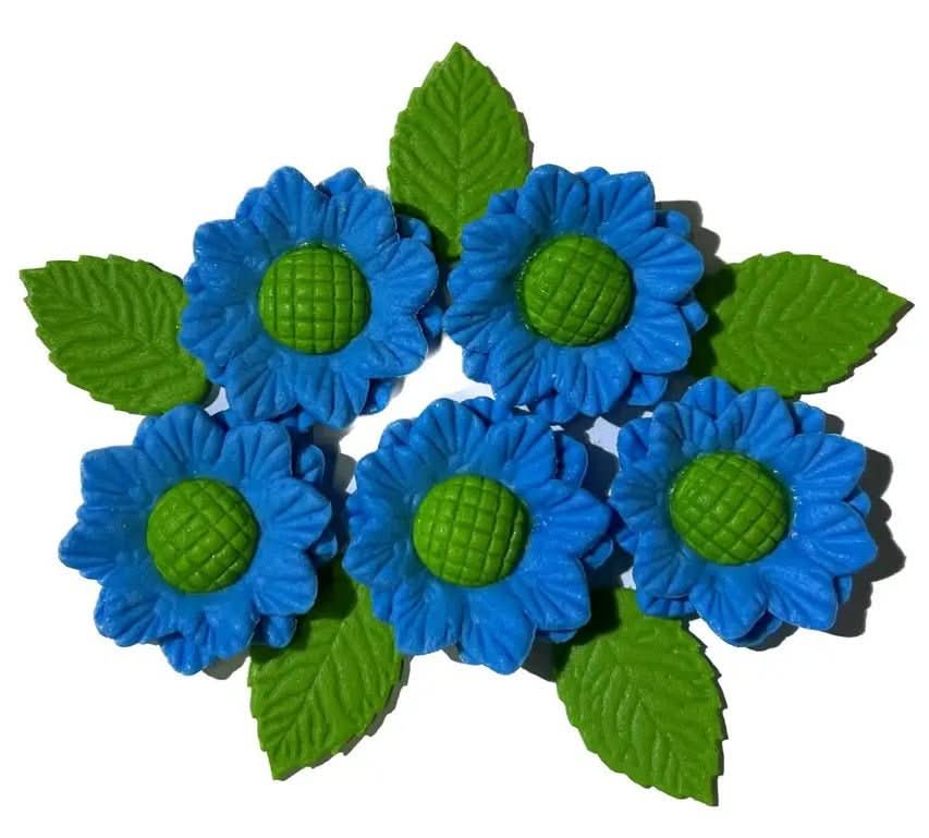 Set med ätliga sockerdekorationer, blå blommor Nati Shop