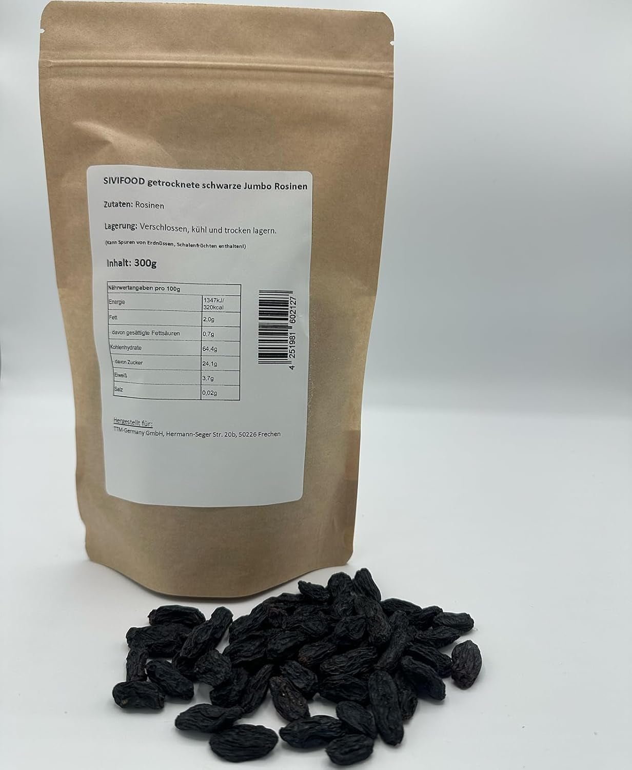SIVIFOOD jumbo svarta sultanor 300g - stora och läckra svarta sultaner av högsta kvalitet naturligt torkade söta fruktiga druvor osvavelfria osötad osötad osötad olja fri Kishmish-tillsatser Dehydrerade produkter Naty Shop
