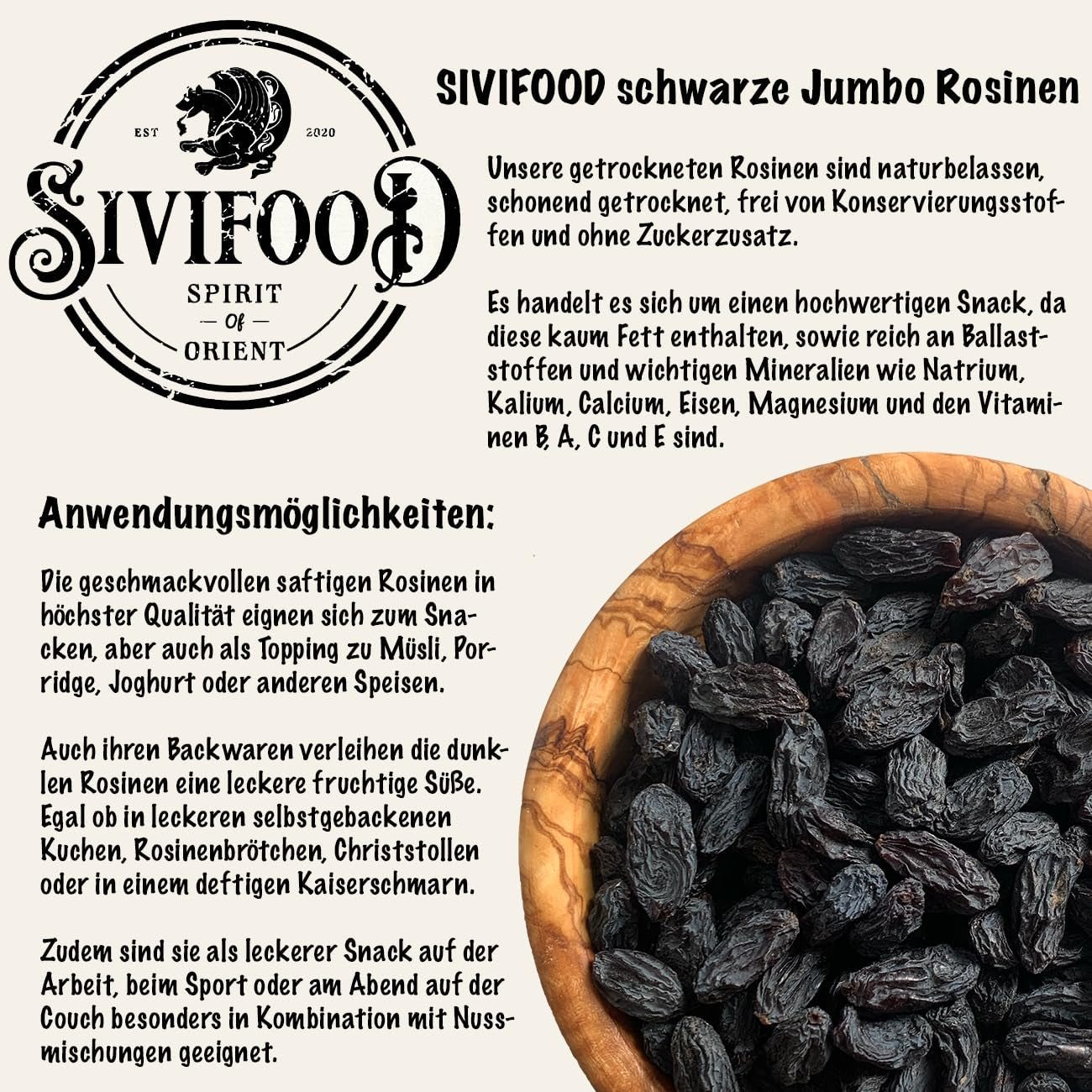 SIVIFOOD jumbo svarta sultanor 300g - stora och läckra svarta sultaner av högsta kvalitet naturligt torkade söta fruktiga druvor osvavelfria osötad osötad osötad olja fri Kishmish-tillsatser Dehydrerade produkter Naty Shop