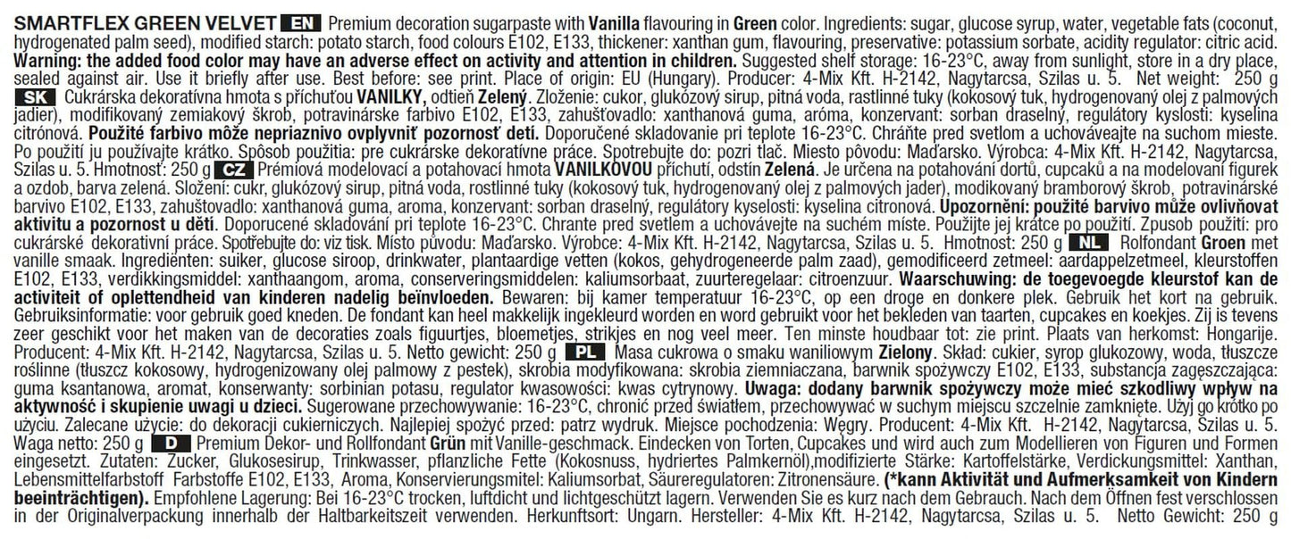 SmartFlex Fondant Green Velvet, 250 g (förpackning med 2) Naty Shop sockerpasta