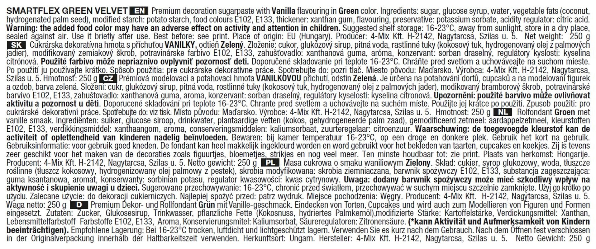 SmartFlex Fondant Green Velvet, 250 g (förpackning med 2) Naty Shop sockerpasta