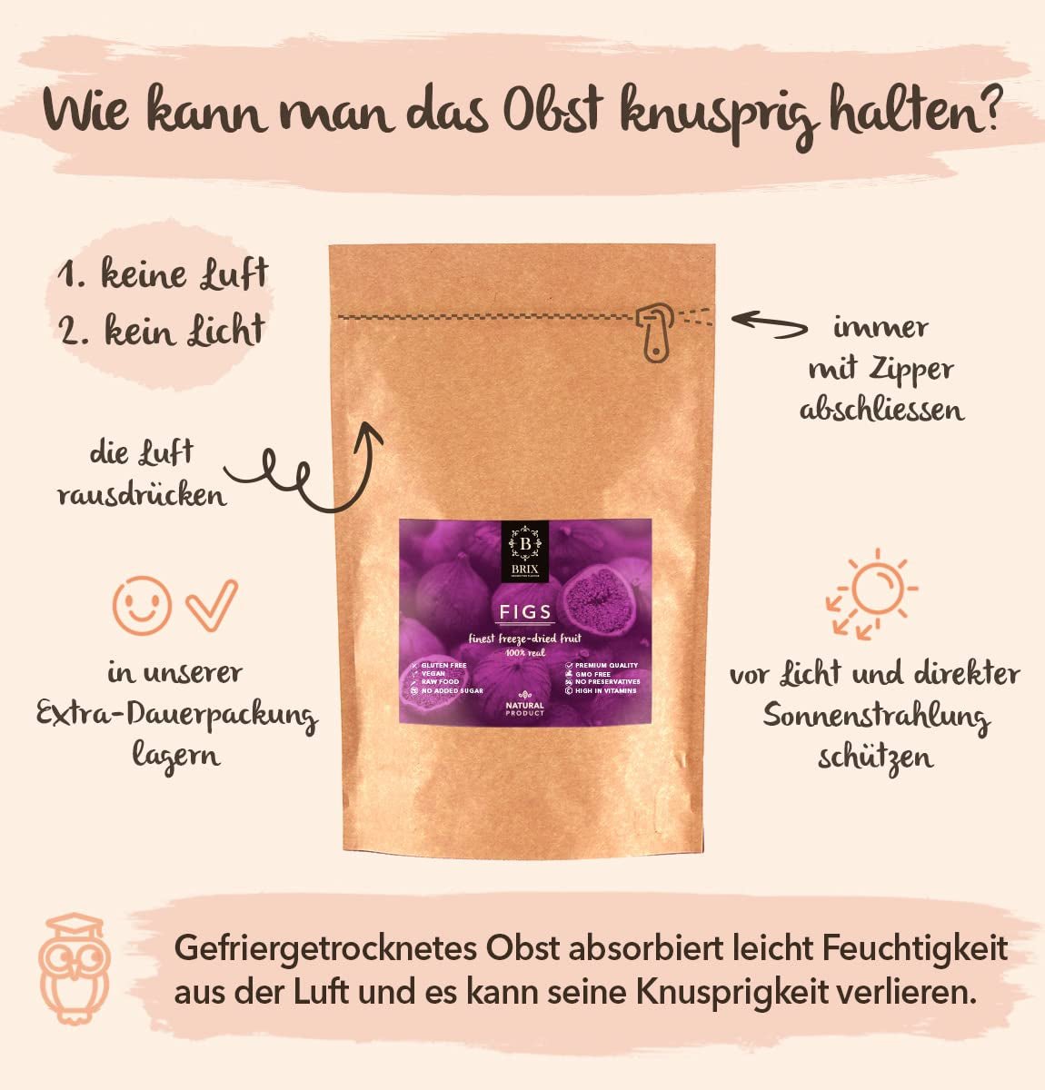 Frystorkade fikon BRIX | Naturliga, torkade fikon 95 g | Great Taste Award för torkad frukt, torkad | Icke-GMO, glutenfria, veganska, undanhållna vitaminer Naty Shop Dehydrerade produkter