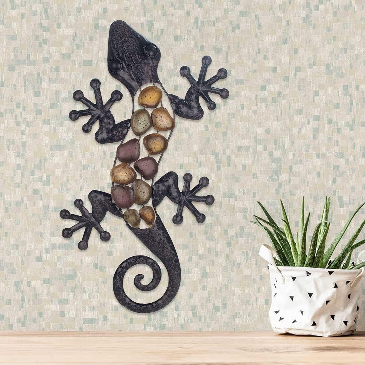 Metallväggödla jordfärger 60 x 30 x 1,5 cm, färgade, standard Statyetter och skulpturer Naty Shop