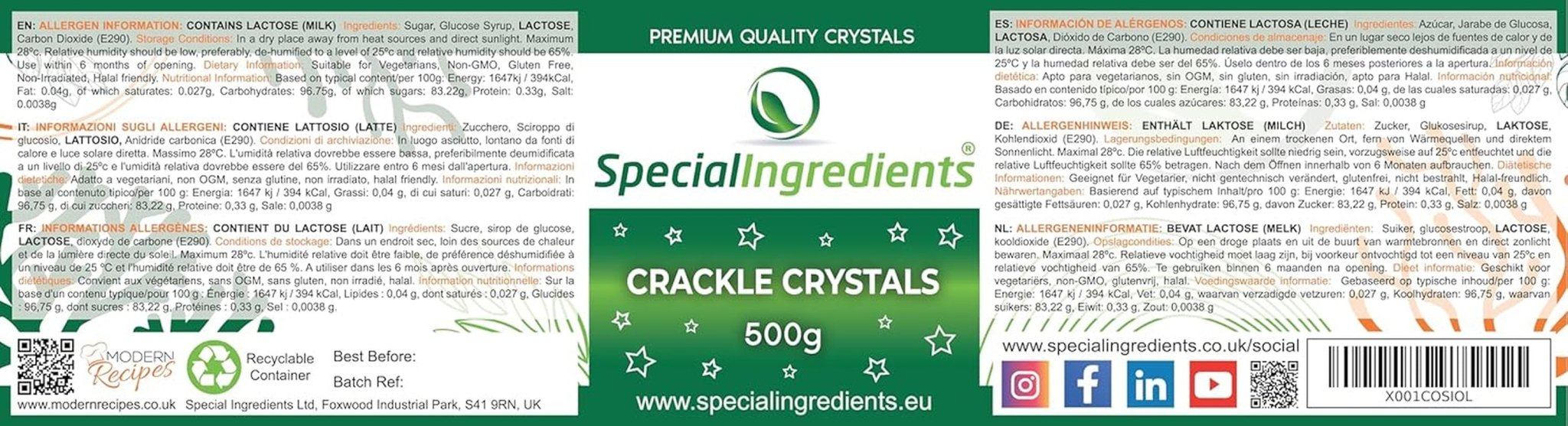 Specialingredienser Crackle Crystals Crackle 500g Högsta kvalitet, icke-GMO, perfekt för kakor, godis och glass Sugar Paste Naty Shop