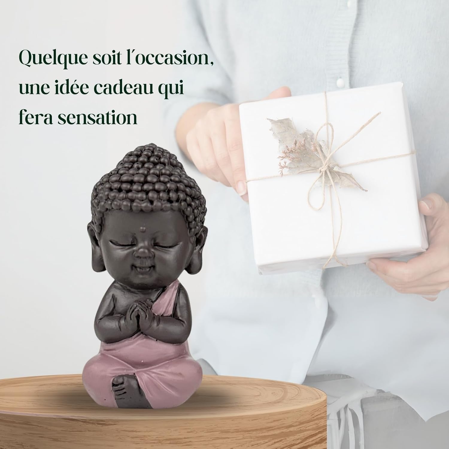 Baby Buddha Pink Toga statyett - Inspirerande och glad figur - Positiv talisman Koncentration - Söt och andlig presentidé - H 7 cm - Zen'Light Statyetter och skulpturer Naty Shop