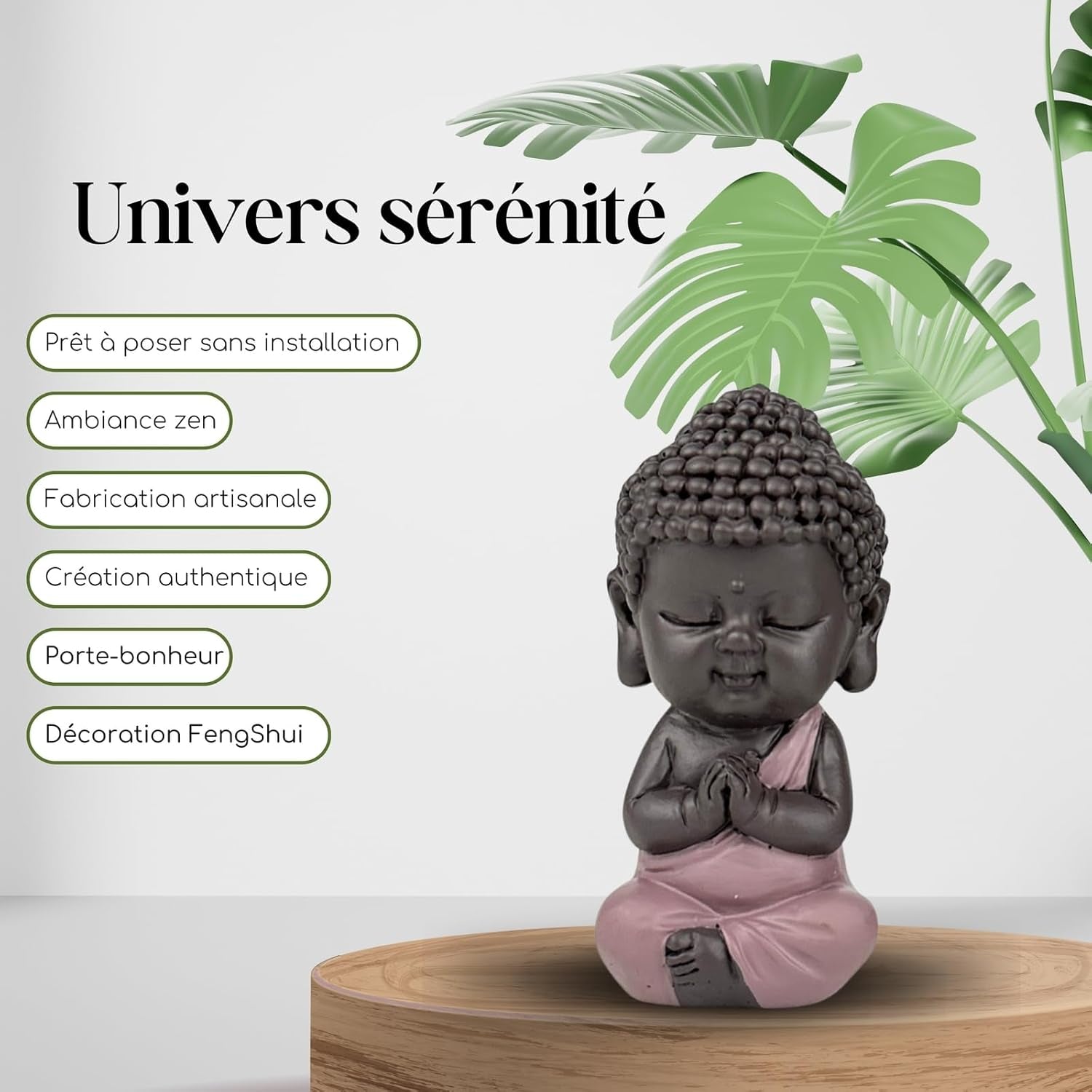 Baby Buddha Pink Toga statyett - Inspirerande och glad figur - Positiv talisman Koncentration - Söt och andlig presentidé - H 7 cm - Zen'Light Statyetter och skulpturer Naty Shop