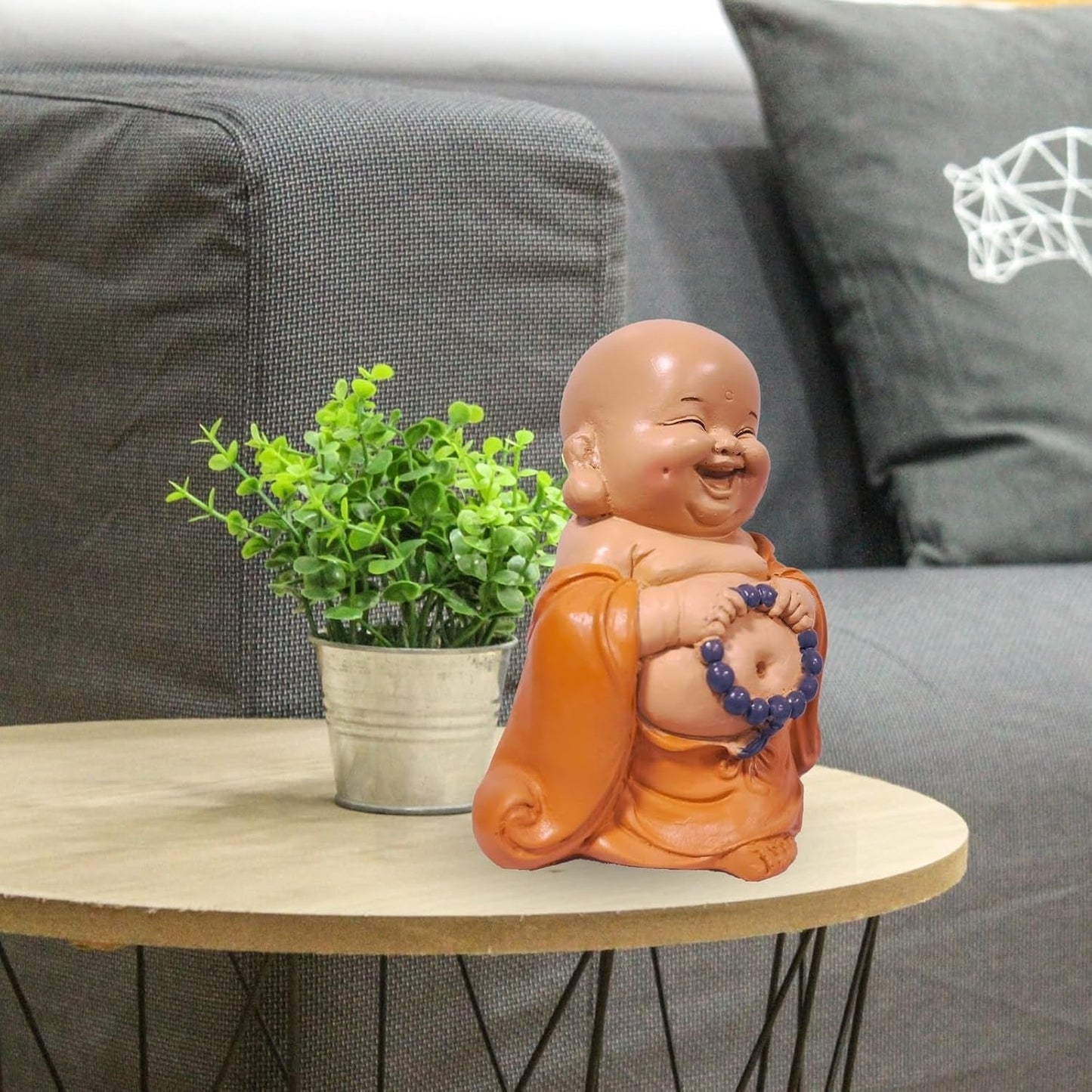 Skrattande Buddhastaty med radband - Inspirerande och glad figur - Lucky talisman full av positivitet - Söt och andlig presentidé - -H 10 cm - Zen'Light Statyer och skulpturer Naty Shop