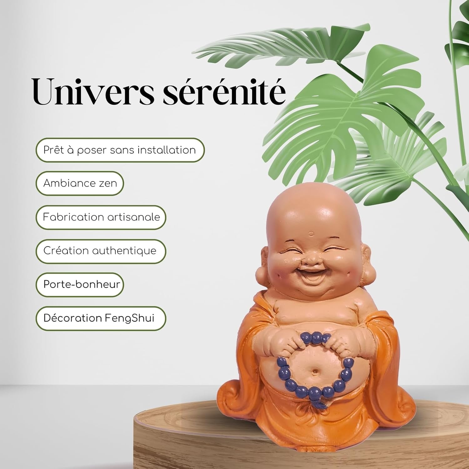Skrattande Buddhastaty med radband - Inspirerande och glad figur - Lucky talisman full av positivitet - Söt och andlig presentidé - -H 10 cm - Zen'Light Statyer och skulpturer Naty Shop