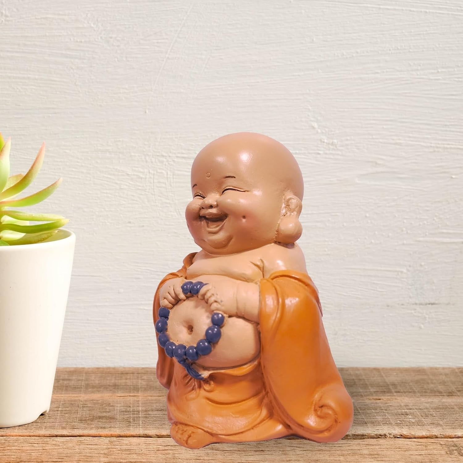 Skrattande Buddhastaty med radband - Inspirerande och glad figur - Lucky talisman full av positivitet - Söt och andlig presentidé - -H 10 cm - Zen'Light Statyer och skulpturer Naty Shop