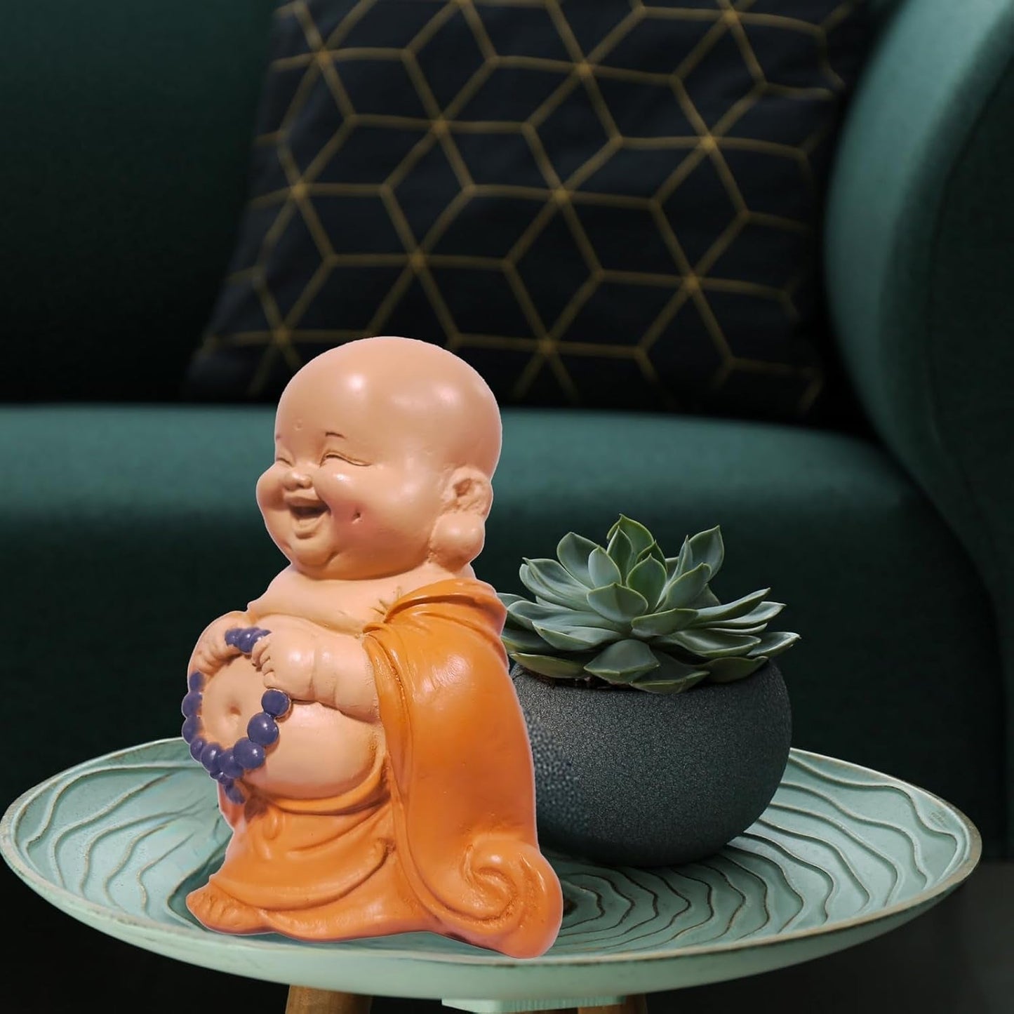 Skrattande Buddhastaty med radband - Inspirerande och glad figur - Lucky talisman full av positivitet - Söt och andlig presentidé - -H 10 cm - Zen'Light Statyer och skulpturer Naty Shop