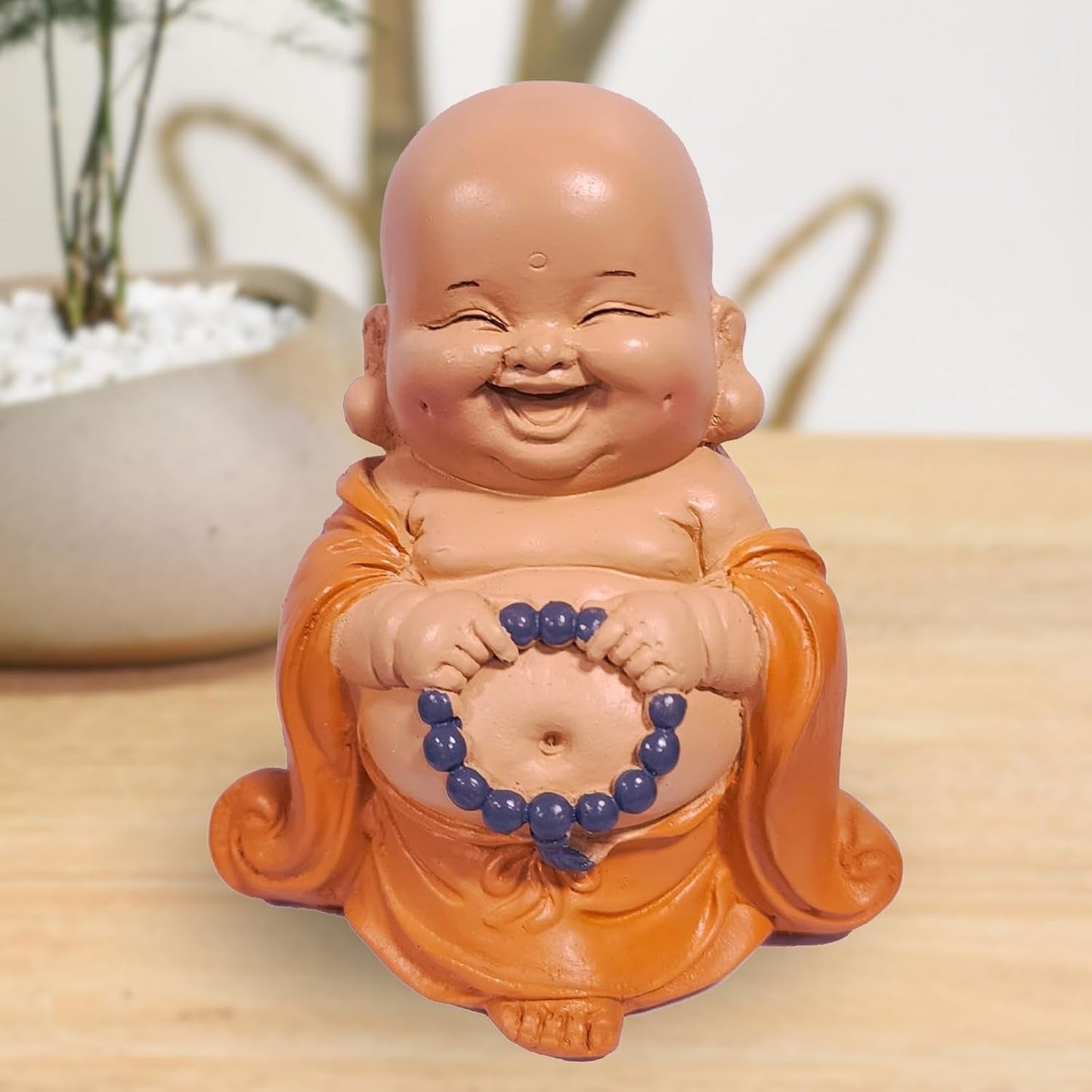 Skrattande Buddhastaty med radband - Inspirerande och glad figur - Lucky talisman full av positivitet - Söt och andlig presentidé - -H 10 cm - Zen'Light Statyer och skulpturer Naty Shop