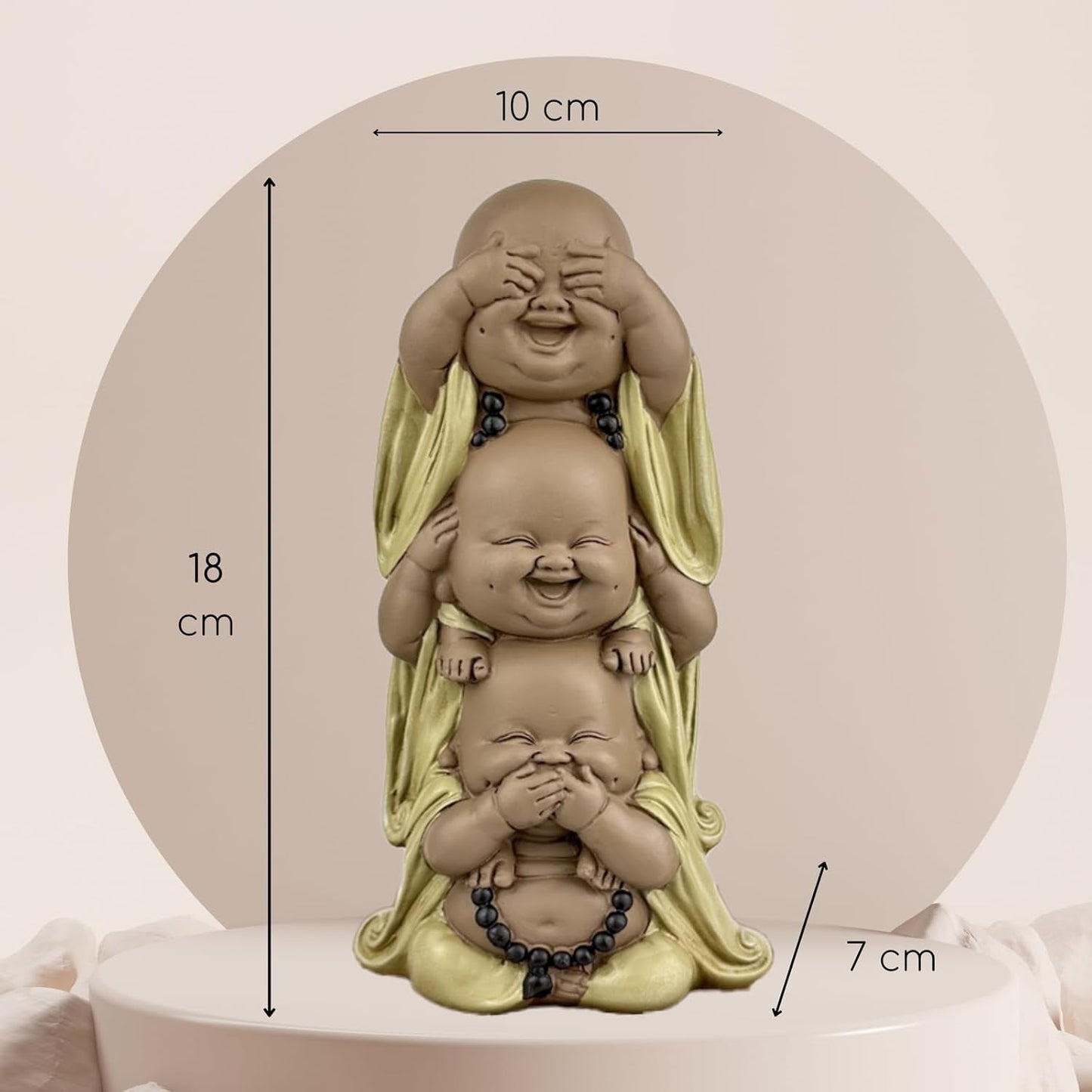 Staty 3 Laughing Buddhas - Se ingenting - Hör ingenting - Säg ingenting - Baby Buddha Symbolisk ensemble - Fredlig och glad stämning - Zen dekor -H 18 cm - Zen'Light Statyetter och skulpturer Naty Shop