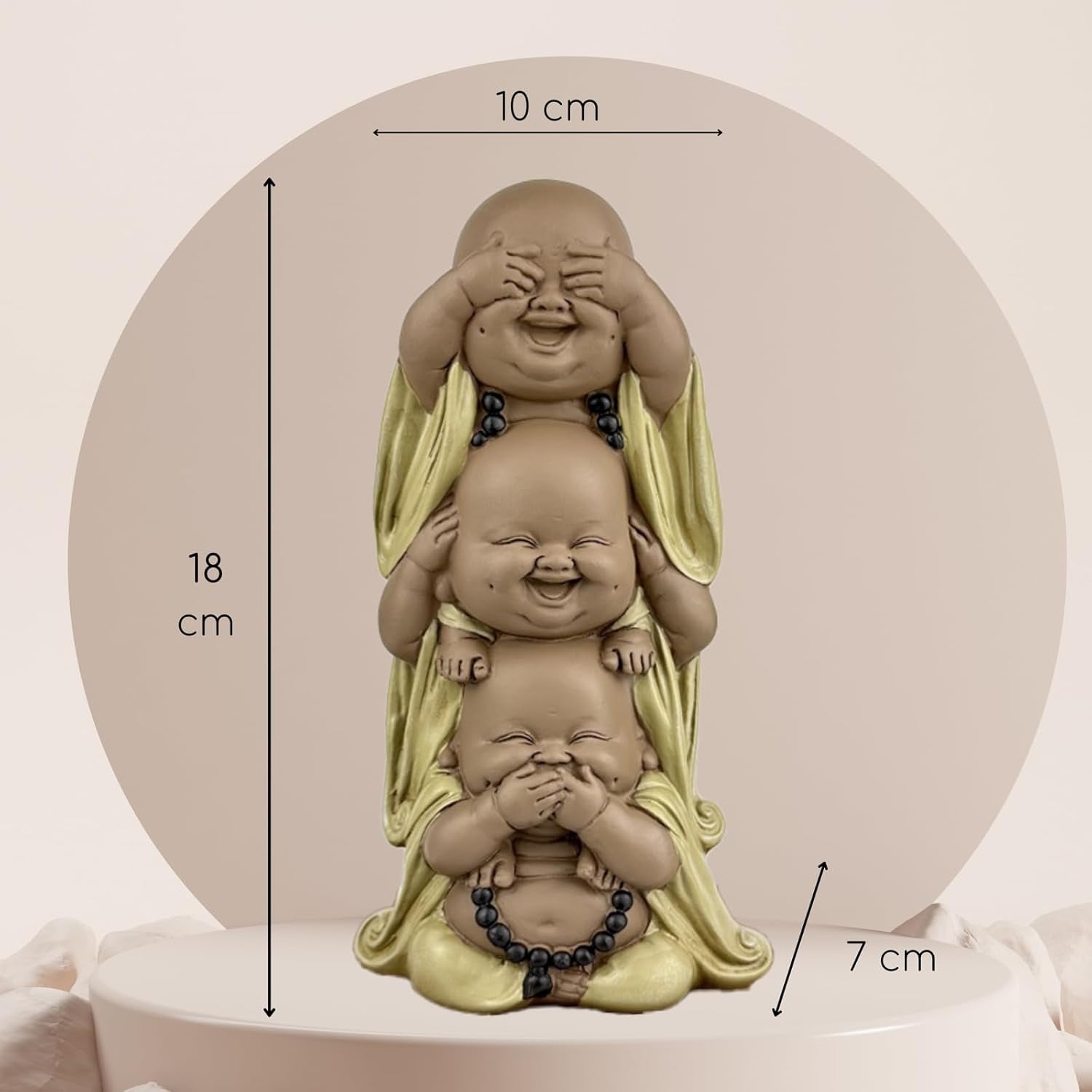 Staty 3 Laughing Buddhas - Se ingenting - Hör ingenting - Säg ingenting - Baby Buddha Symbolisk ensemble - Fredlig och glad stämning - Zen dekor -H 18 cm - Zen'Light Statyetter och skulpturer Naty Shop