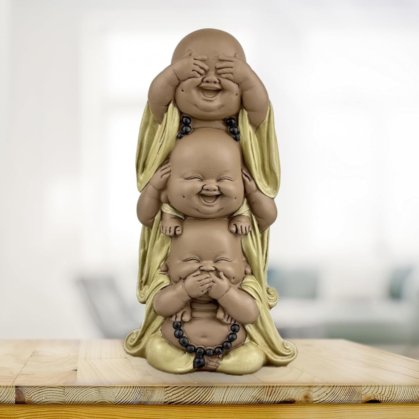 Staty 3 Laughing Buddhas - Se ingenting - Hör ingenting - Säg ingenting - Baby Buddha Symbolisk ensemble - Fredlig och glad stämning - Zen dekor -H 18 cm - Zen'Light Statyetter och skulpturer Naty Shop