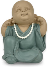 Staty 3 Laughing Buddhas - Se ingenting - Hör ingenting - Säg ingenting - Baby Buddha Symbolisk ensemble - Fredlig och glad stämning - Zen dekor -H 18 cm - Zen'Light Statyetter och skulpturer Naty Shop Grön Beige H 10,5