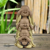 Staty 3 Laughing Buddhas - Se ingenting - Hör ingenting - Säg ingenting - Baby Buddha Symbolisk ensemble - Fredlig och glad stämning - Zen dekor -H 18 cm - Zen'Light Statyetter och skulpturer Naty Shop