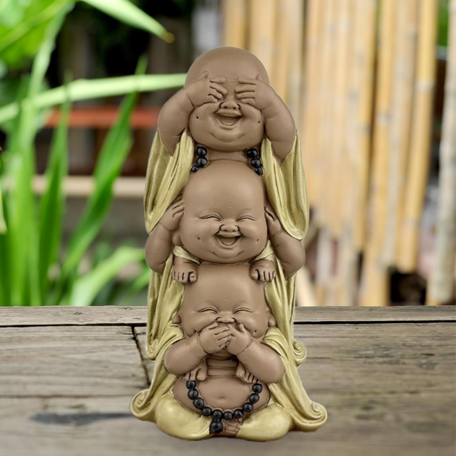 Staty 3 Laughing Buddhas - Se ingenting - Hör ingenting - Säg ingenting - Baby Buddha Symbolisk ensemble - Fredlig och glad stämning - Zen dekor -H 18 cm - Zen'Light Statyetter och skulpturer Naty Shop