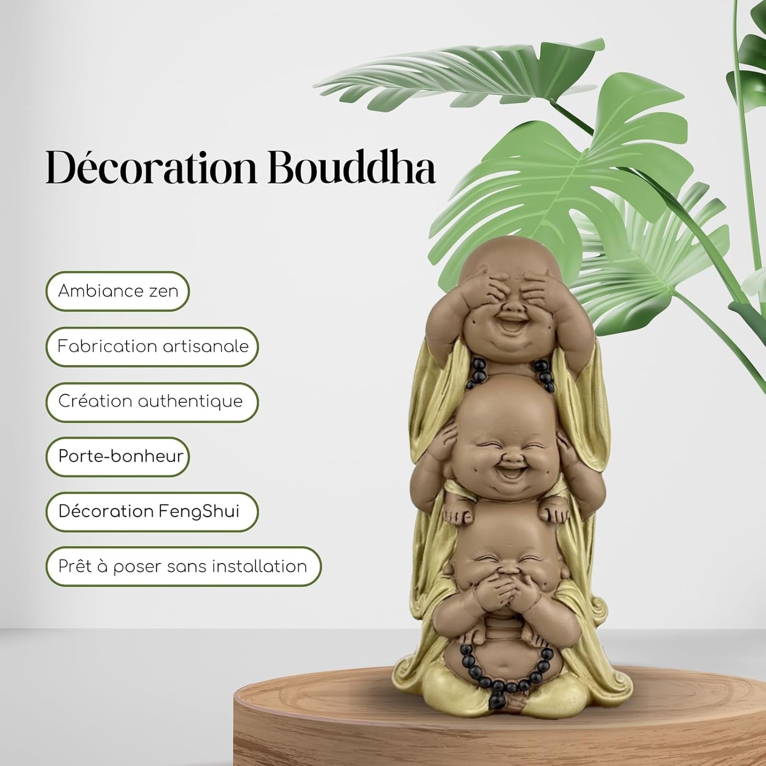 Staty 3 Laughing Buddhas - Se ingenting - Hör ingenting - Säg ingenting - Baby Buddha Symbolisk ensemble - Fredlig och glad stämning - Zen dekor -H 18 cm - Zen'Light Statyetter och skulpturer Naty Shop