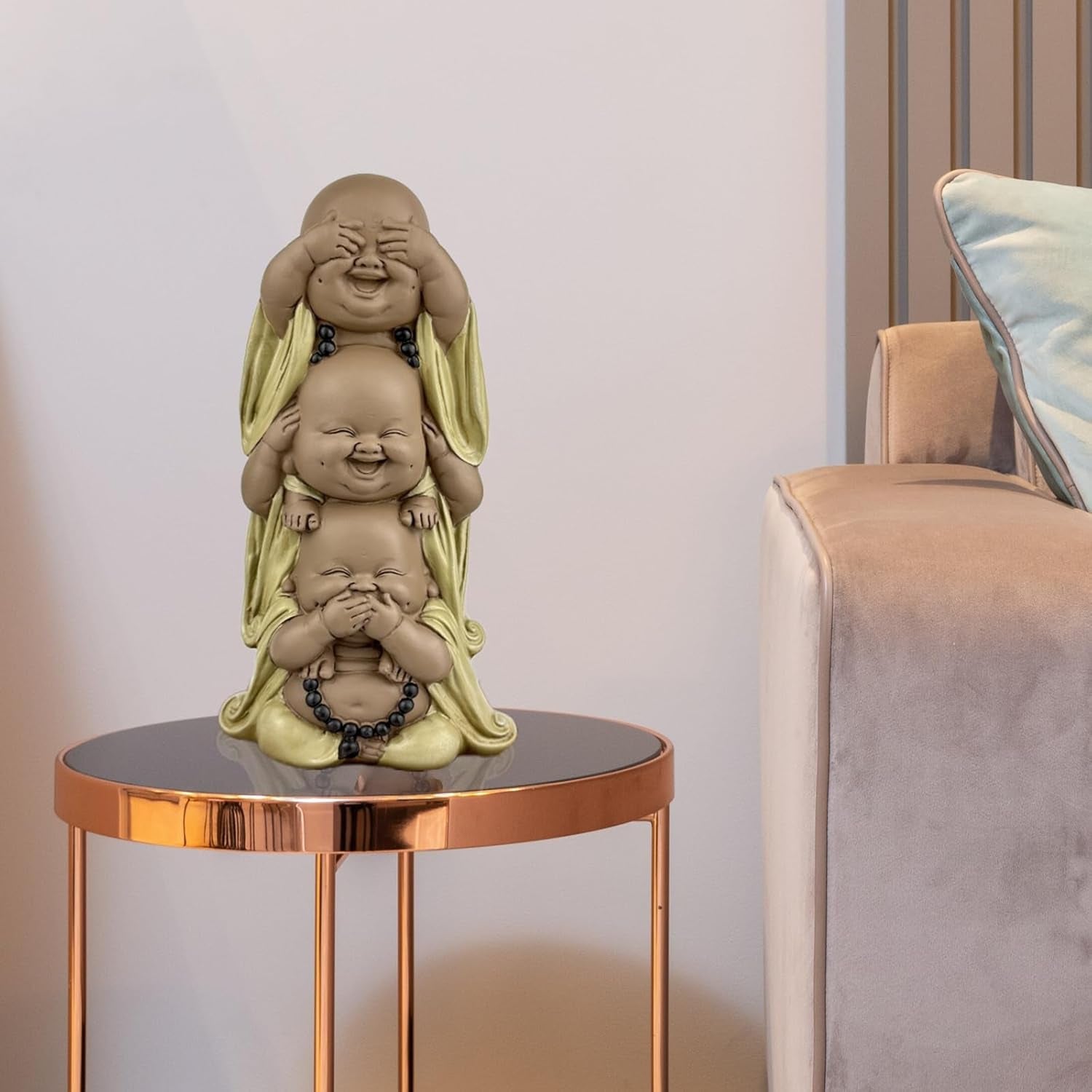 Staty 3 Laughing Buddhas - Se ingenting - Hör ingenting - Säg ingenting - Baby Buddha Symbolisk ensemble - Fredlig och glad stämning - Zen dekor -H 18 cm - Zen'Light Statyetter och skulpturer Naty Shop