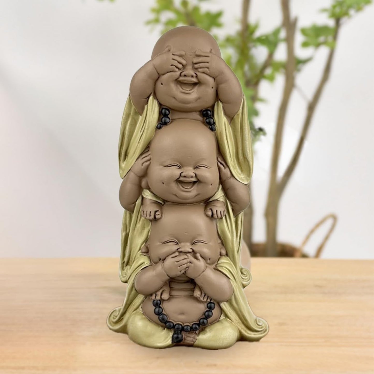 Staty 3 Laughing Buddhas - Se ingenting - Hör ingenting - Säg ingenting - Baby Buddha Symbolisk ensemble - Fredlig och glad stämning - Zen dekor -H 18 cm - Zen'Light Statyetter och skulpturer Naty Shop