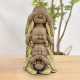 Staty 3 Laughing Buddhas - Se ingenting - Hör ingenting - Säg ingenting - Baby Buddha Symbolisk ensemble - Fredlig och glad stämning - Zen dekor -H 18 cm - Zen'Light Statyetter och skulpturer Naty Shop
