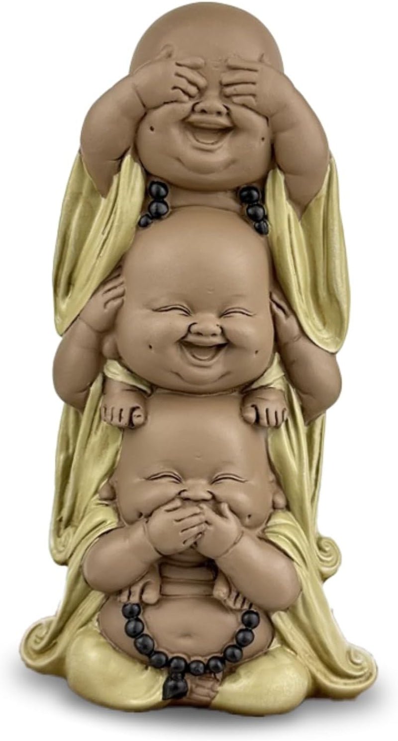Staty 3 Laughing Buddhas - Se ingenting - Hör ingenting - Säg ingenting - Baby Buddha Symbolisk ensemble - Fredlig och glad stämning - Zen dekor -H 18 cm - Zen'Light Statyetter och skulpturer Naty Shop Brun Beige H 18