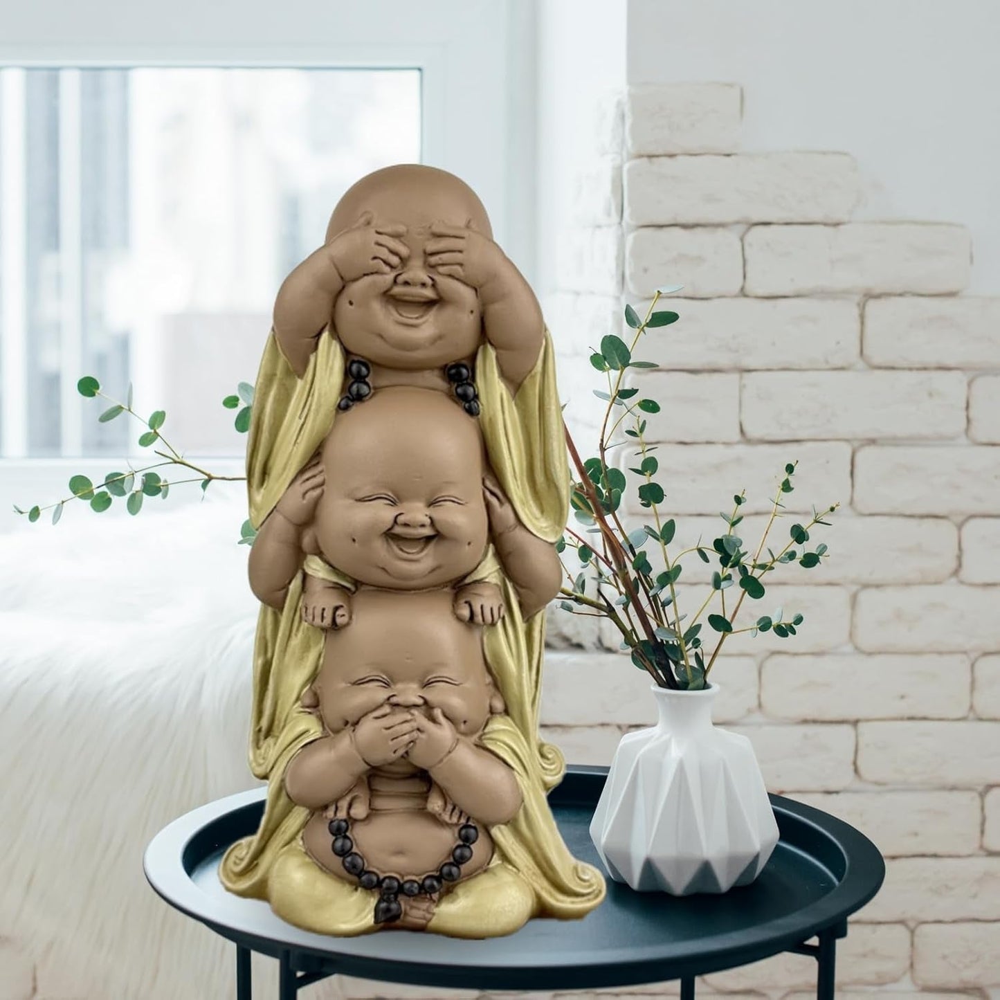 Staty 3 Laughing Buddhas - Se ingenting - Hör ingenting - Säg ingenting - Baby Buddha Symbolisk ensemble - Fredlig och glad stämning - Zen dekor -H 18 cm - Zen'Light Statyetter och skulpturer Naty Shop