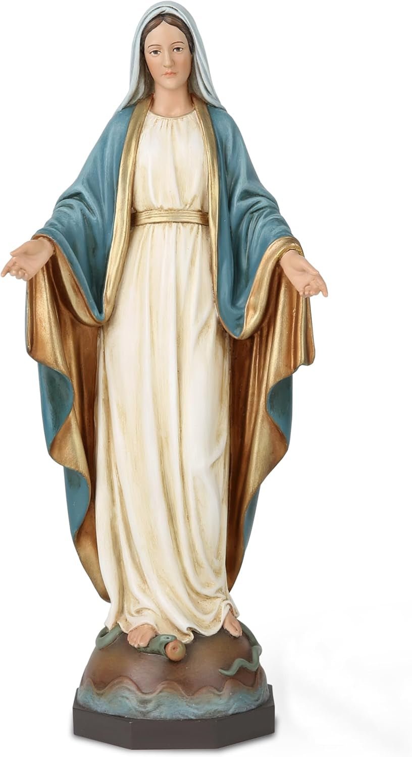 BC katolsk staty av Our Lady of Grace, Jungfru Maria altarfigur, religiös present till mamma, katolska hemdekorationer, 34,3 cm höjd, handmålade av BuildClassic (eleganta) statyetter och skulpturer Naty Shop Elegant 10,8 tum H