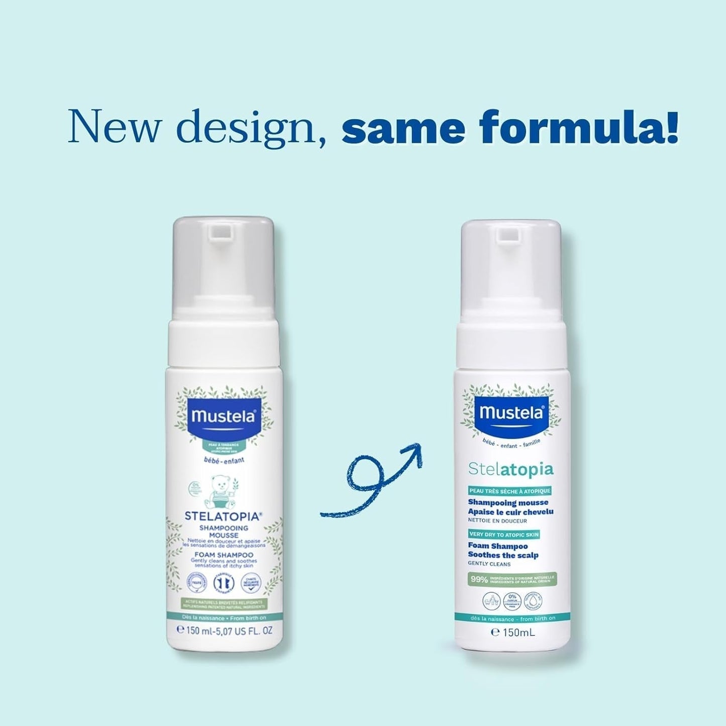 Stelatopia Shampoo Mousse för hårbotten med extrem torrhet eller atopisk dermatit, hår, bebisar, barn, hela familjen - minskar rodnad och klåda (150ml) Barn - Bad och hudvård Naty Shop