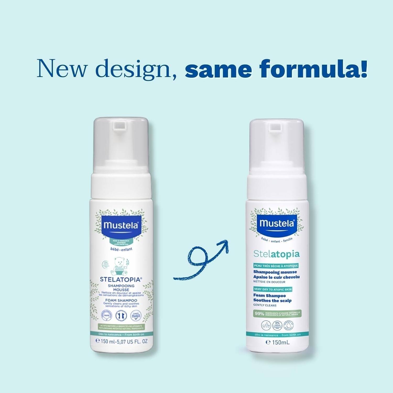 Stelatopia Shampoo Mousse för hårbotten med extrem torrhet eller atopisk dermatit, hår, bebisar, barn, hela familjen - minskar rodnad och klåda (150ml) Barn - Bad och hudvård Naty Shop