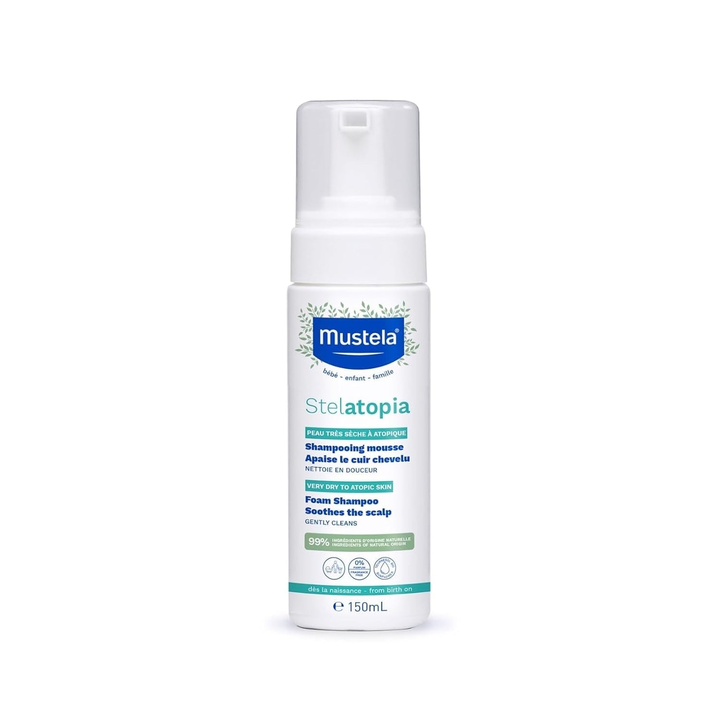 Stelatopia Shampoo Mousse för hårbotten med extrem torrhet eller atopisk dermatit, hår, bebisar, barn, hela familjen - minskar rodnad och klåda (150ml) Barn - Bad och hudvård Naty Shop 150 Ml (1 förpackning)