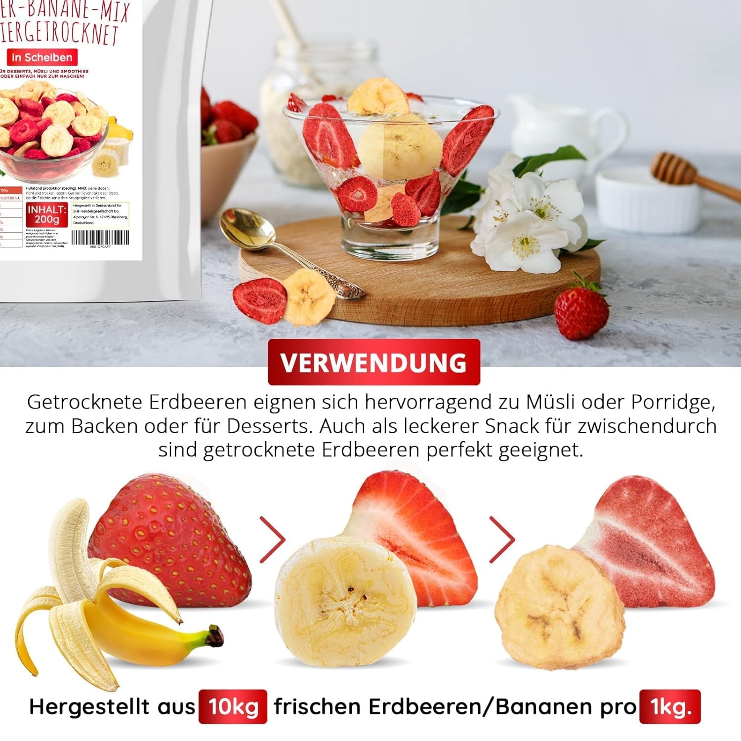 Jordgubbs-bananmix 200g - frystorkade jordgubbar och frystorkade bananer som ett läckert mellanmål i påse Torkade produkter Naty Shop