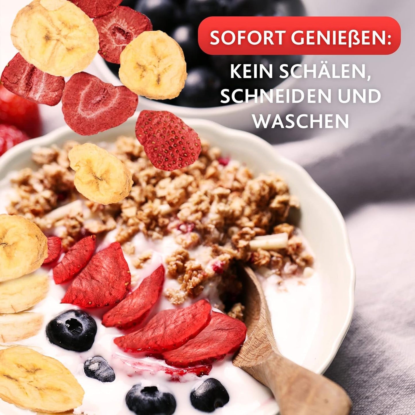 Jordgubbs-bananmix 200g - frystorkade jordgubbar och frystorkade bananer som ett läckert mellanmål i påse Torkade produkter Naty Shop