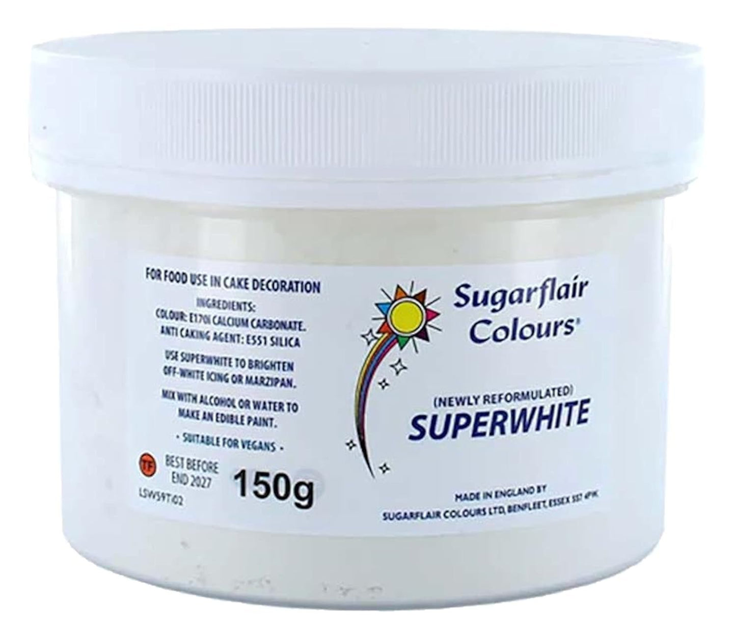 Sugarflair Superwhite Icing Whitener, Royal Icing Whitener, extra vitare ätbar matfärg - 150 g Naty Shop Sugarpaste Standardtitel