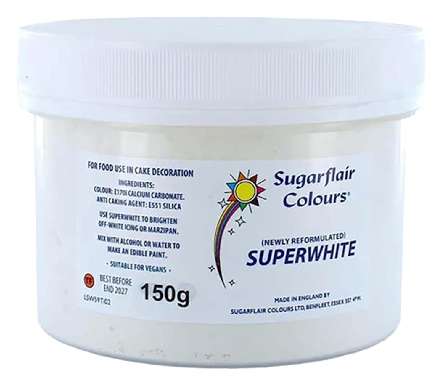 Sugarflair Superwhite Icing Whitener, Royal Icing Whitener, extra vitare ätbar matfärg - 150 g Naty Shop Sugarpaste Standardtitel