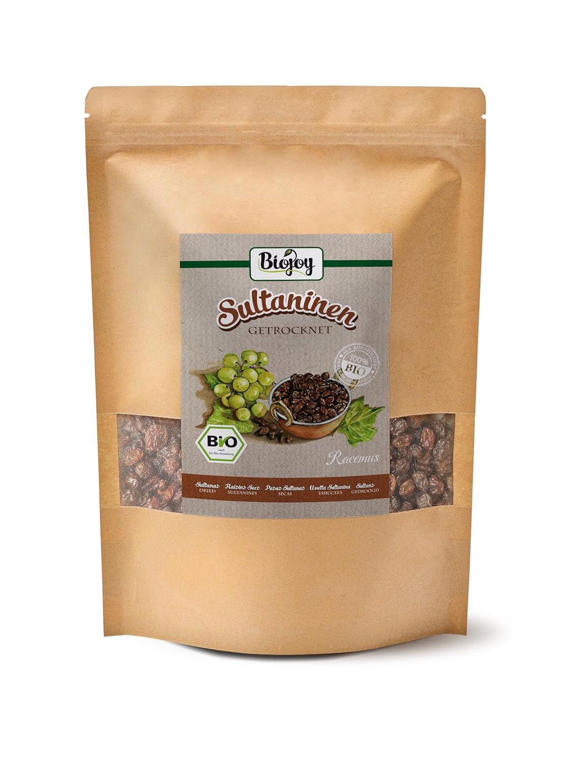 Biojoy ekologiska sultanor (500 g), torkade och osavlade Naty Shop torkade produkter 1 kg (1 förpackning)