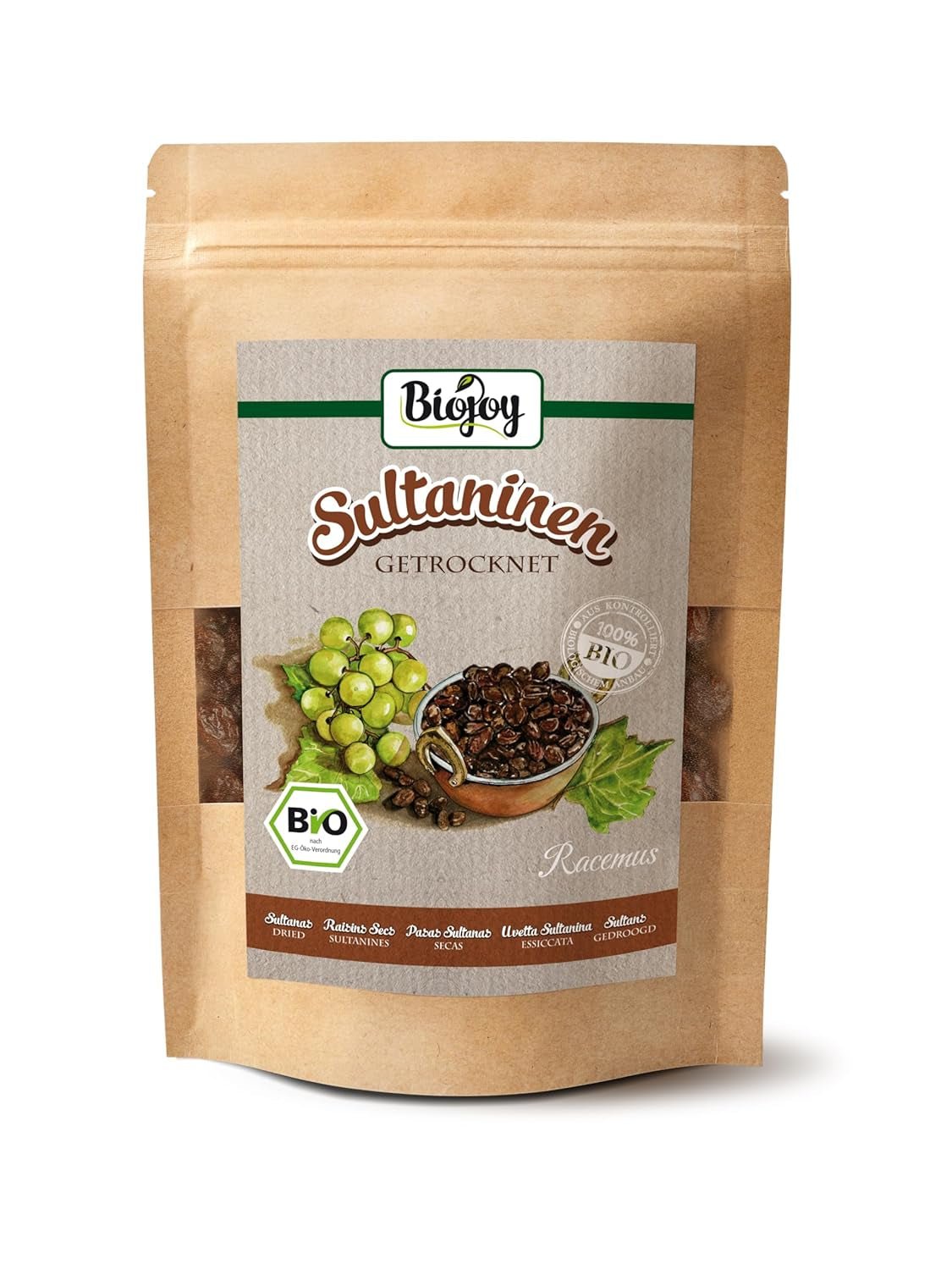 Biojoy sultanas (500 g), torkade och osvavelfria Naty Shop torkade produkter 250 G