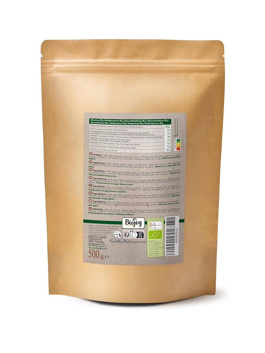 Biojoy ekologiska sultanor (500 g), torkade och osvavelfria Naty Shop torkade produkter