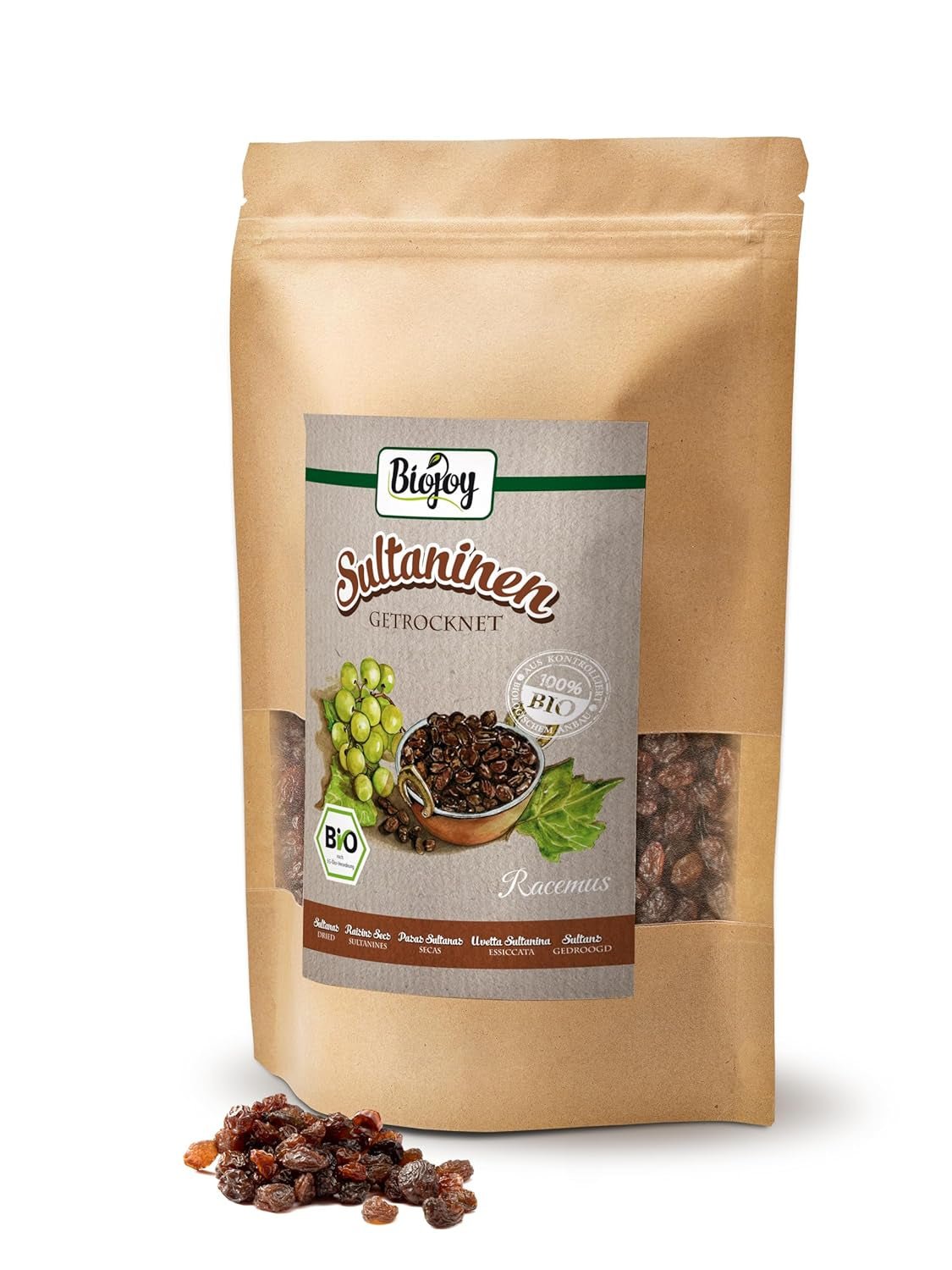 Biojoy ekologiska sultanor (500 g), torkade och osvavelfria Naty Shop torkade produkter