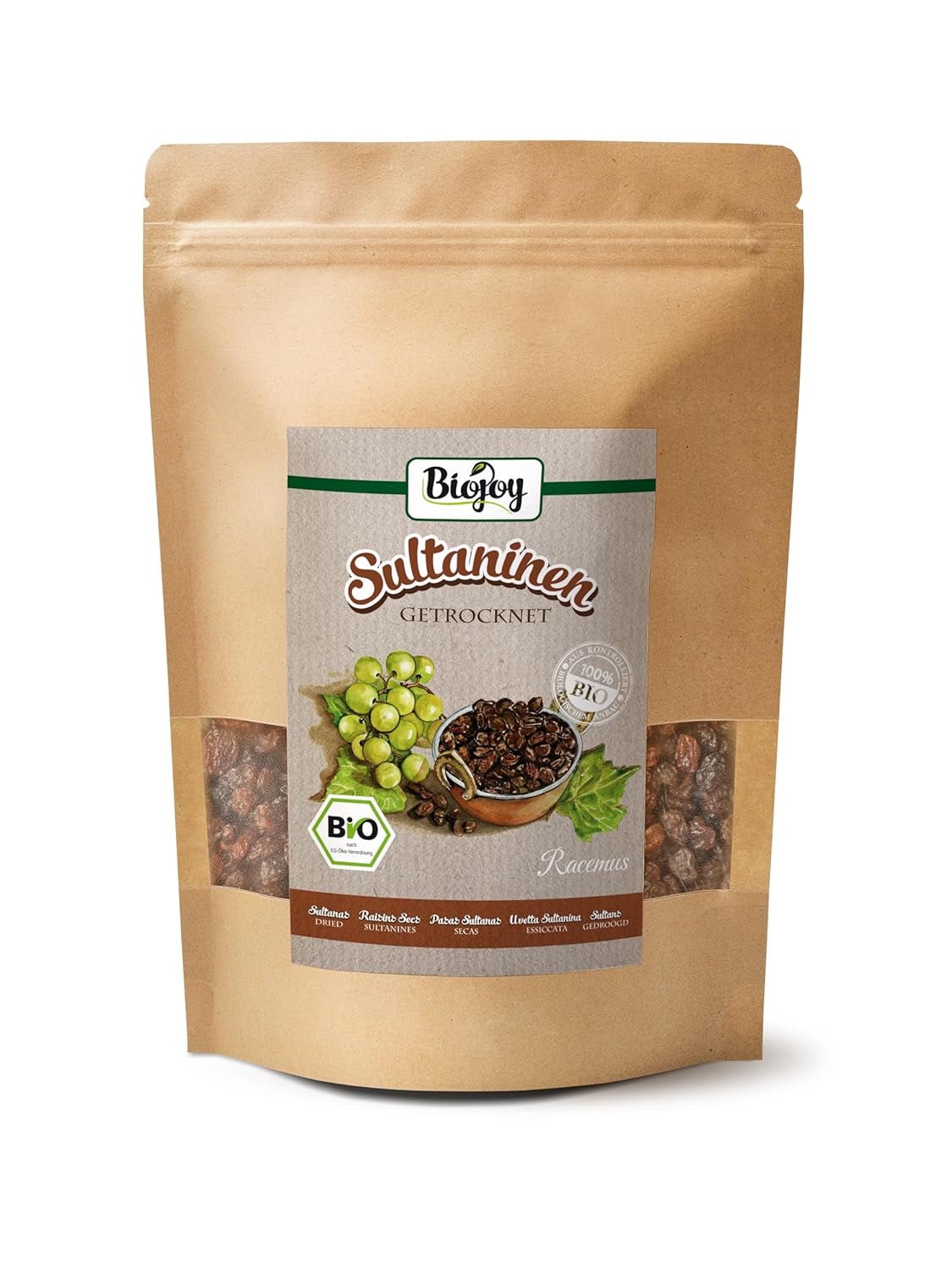 Biojoy ekologiska sultanor (500 g), torkade och osavlade Naty Shop torkade produkter 500 g