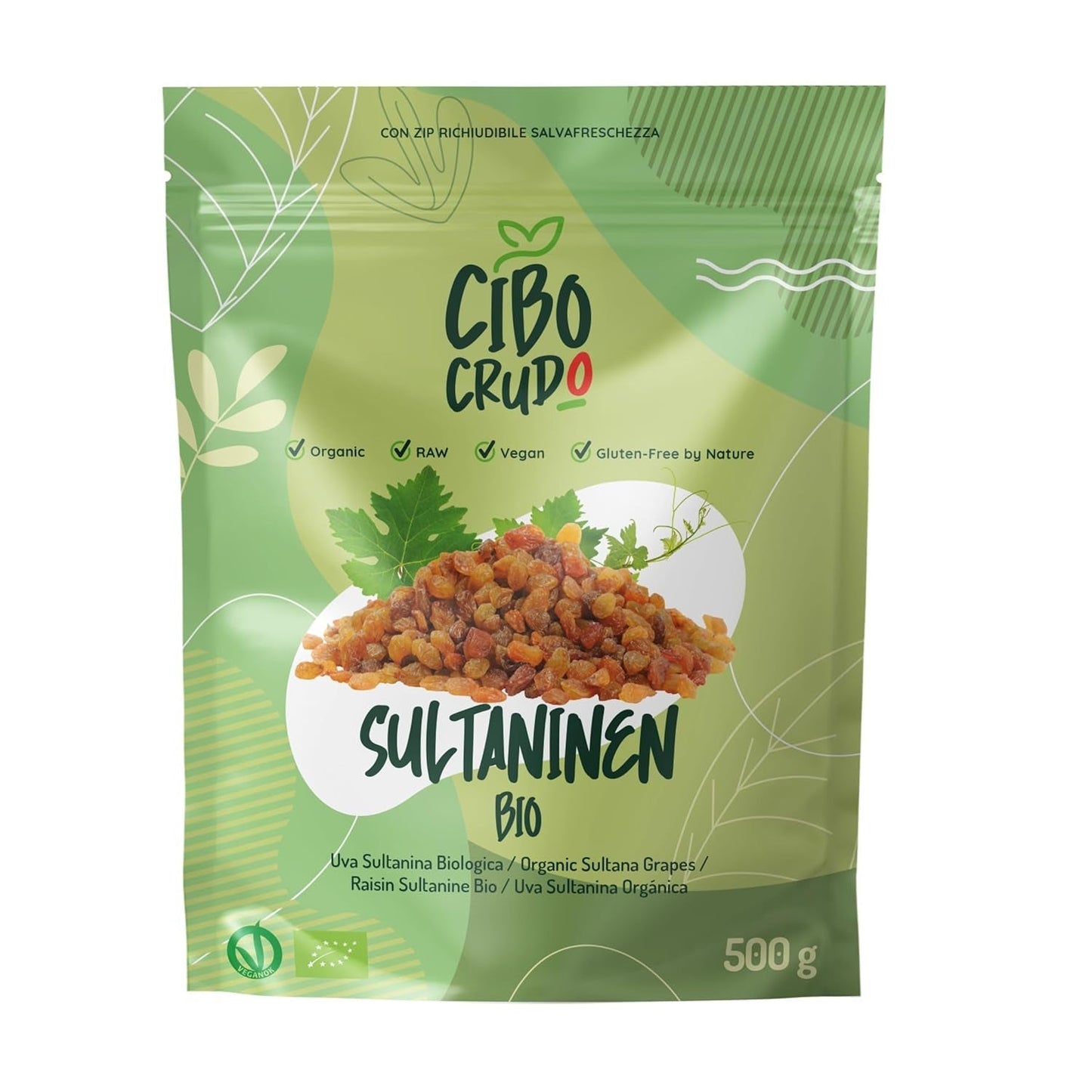Ekologiska svavelhaltiga sultaner - 500g. Uttorkad och rå. Dehydrerade sultanor utan tillsatt socker för konsumtion som mellanmål eller desserter. Dehydrerade produkter Naty Shop Standardtitel