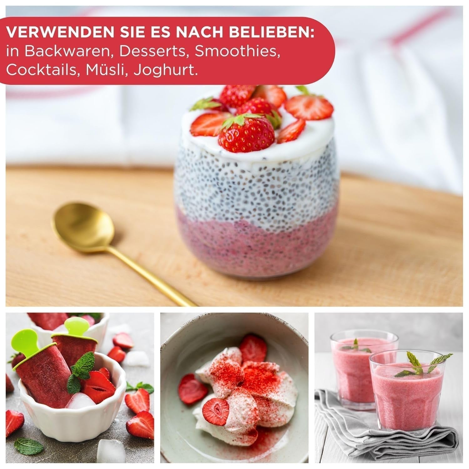 Sommar frystorkade jordgubbar - förpackning om 5 - sockerfria, 100 % naturliga, läckra knapriga mellanmål för barn och vuxna, perfekt för flingor och lunchlådor (55g) Dehydrerade produkter Naty Shop