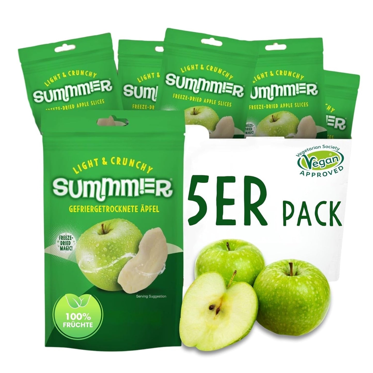 Sommar frystorkade jordgubbar - förpackning om 5 - sockerfria, 100 % naturliga, läckra krispiga snacks för barn och vuxna, perfekt för flingor och lunchlådor (55g) Torkade produkter Naty Shop Pack of 5 Apple