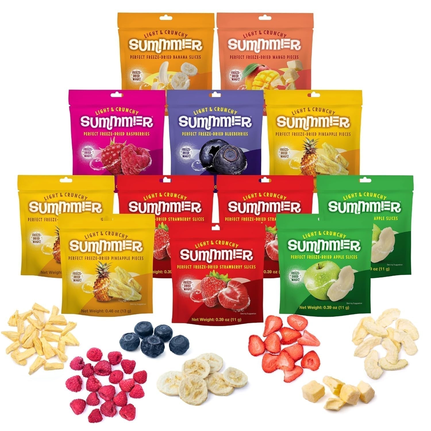 Summer Frystorkade Jordgubbar - Paket med 5 - Sockerfritt, 100 % naturligt, läckra knapriga mellanmål för barn och vuxna, perfekt för spannmål och lunchlådor (55 g) Naty Shop Dehydrerade produkter Paket med 12 mix