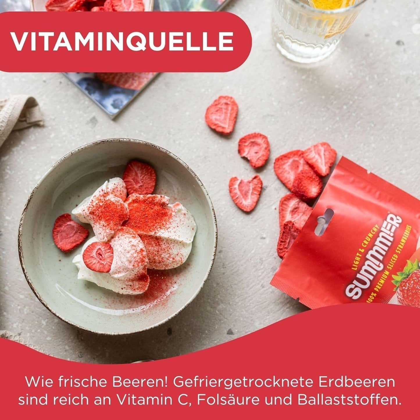 Sommar frystorkade jordgubbar - förpackning om 5 - sockerfria, 100 % naturliga, läckra knapriga mellanmål för barn och vuxna, perfekt för flingor och lunchlådor (55g) Dehydrerade produkter Naty Shop