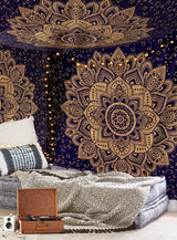 Gobeläng aakriti galleri bomull mandala sängöverdrag Hem - Tillbehör och dekorationer Naty Shop Guldblå 233,7L X 208,3B Cm