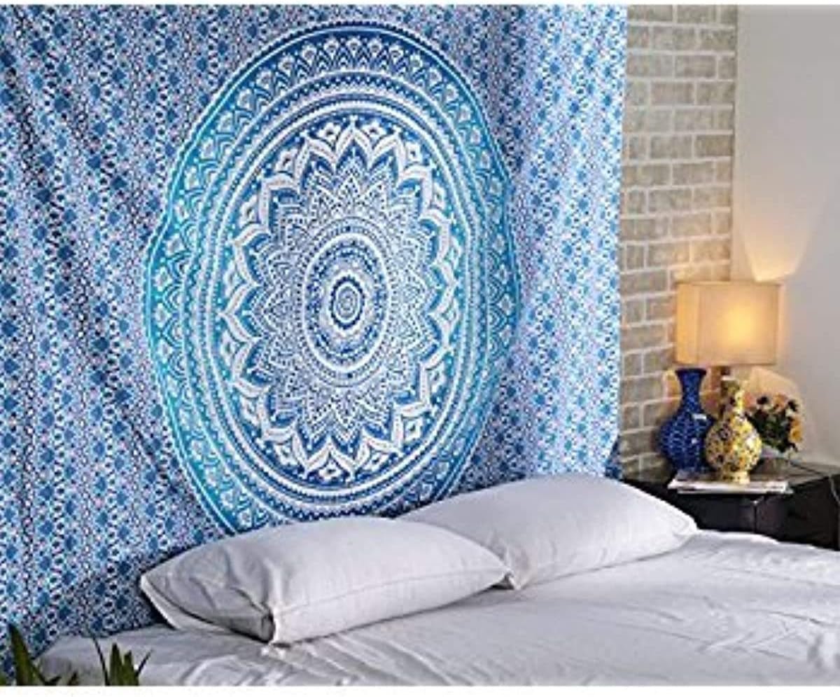 Gobeläng aakriti galleri bomull mandala sängöverdrag Hem - Tillbehör och dekorationer Naty Shop Blå 13L X 4,1B Cm