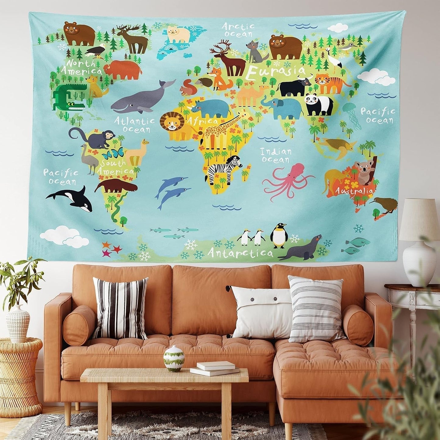 Gobeläng abakuhaus wanderlust djurkarta över världen ritningar Hem - Tillbehör och dekorationer Naty Shop