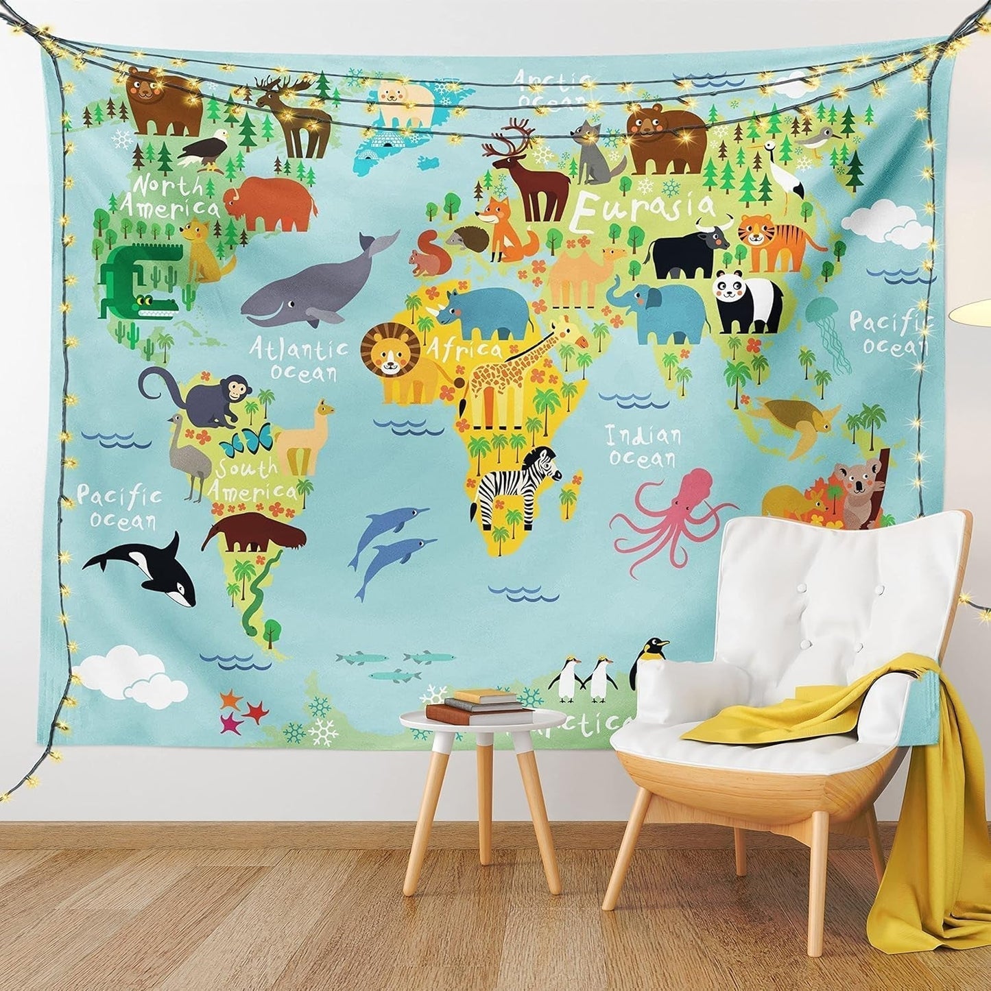 Gobeläng abakuhaus wanderlust djurkarta över världen ritningar Hem - Tillbehör och dekorationer Naty Shop